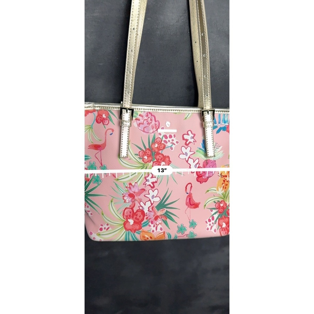 Spartina 449 Flamingo Floral Tote Bag Pink Gold Tropical Beach Summer Shoulder - Picture 14 of 16